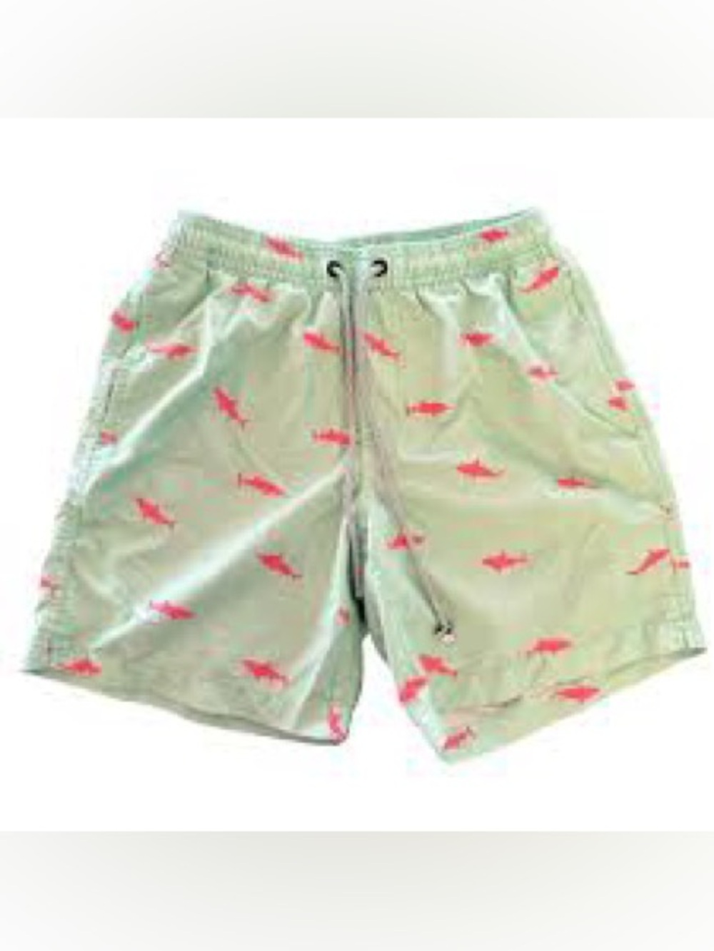 maamgic Green Lines Swim Trunks Shorts With Orange Sharks  Shorts Size: Small